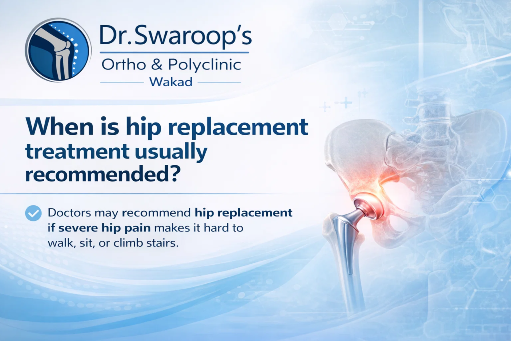 When is hip replacement treatment usually recommended?